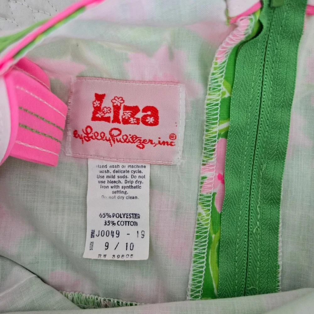 VTG Liza by Lilly Pulitzer Vintage Floral Sundress Green Pink Striped Trim 9/10 - Picture 8 of 8